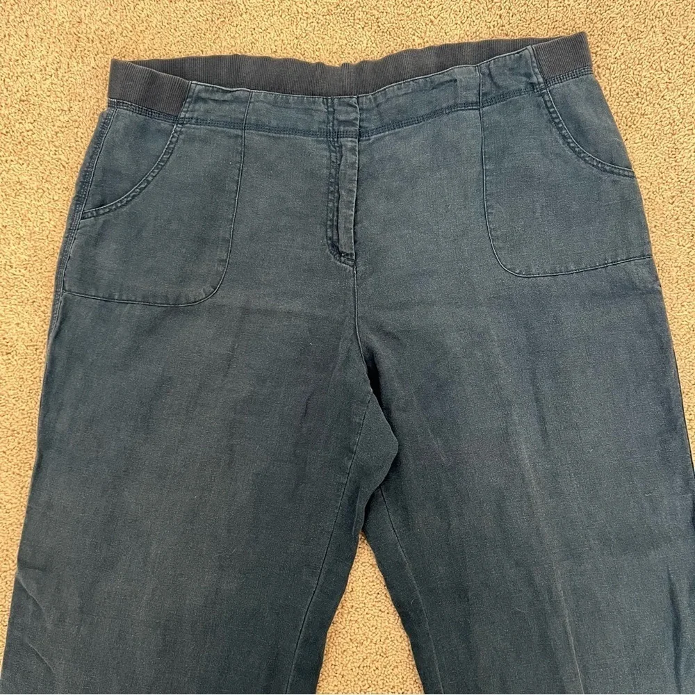 J Jill Pure Jill 100% Linen Wide Leg Blue Pants size large